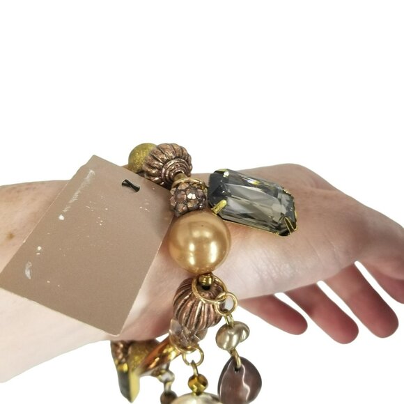 Treska Gold Mixed Metallic Beaded Choker Necklace Earring Bracelet Set Boho - Picture 10 of 12